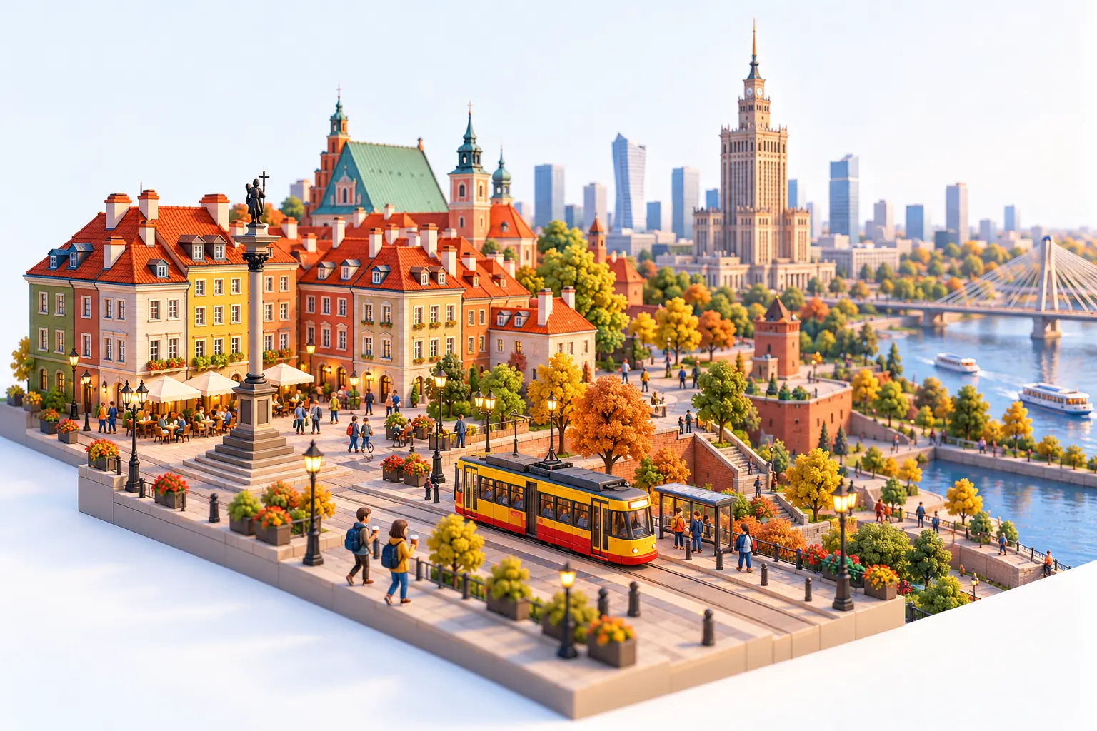 Una Varsovia en miniatura de arcilla: el casco antiguo, un tranvía amarillo y el Vístula
